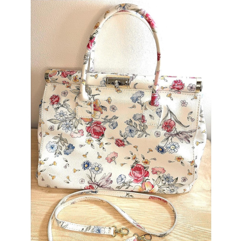 Borse in Pelle Italian White Floral Leather Satchel Frame Bag Made in Italy